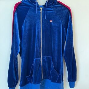 Rare Aviator Nation Blue Velvet Velour Zip-Up Hoodie & Pant Set